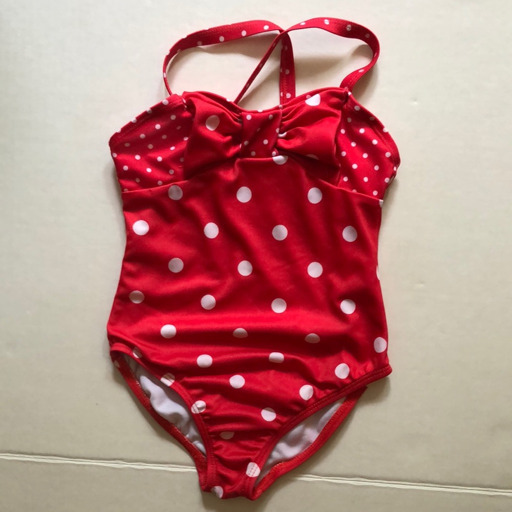 Gymboree red polka dot bow swimsuit size 4